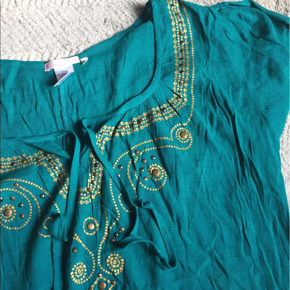 Teal Studded Peasant Top